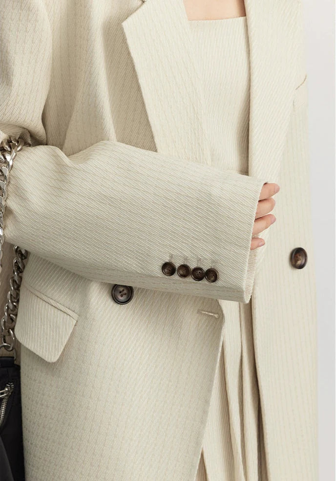 Pinstripe Texture Oversized Blazer and Pleated Dress Set