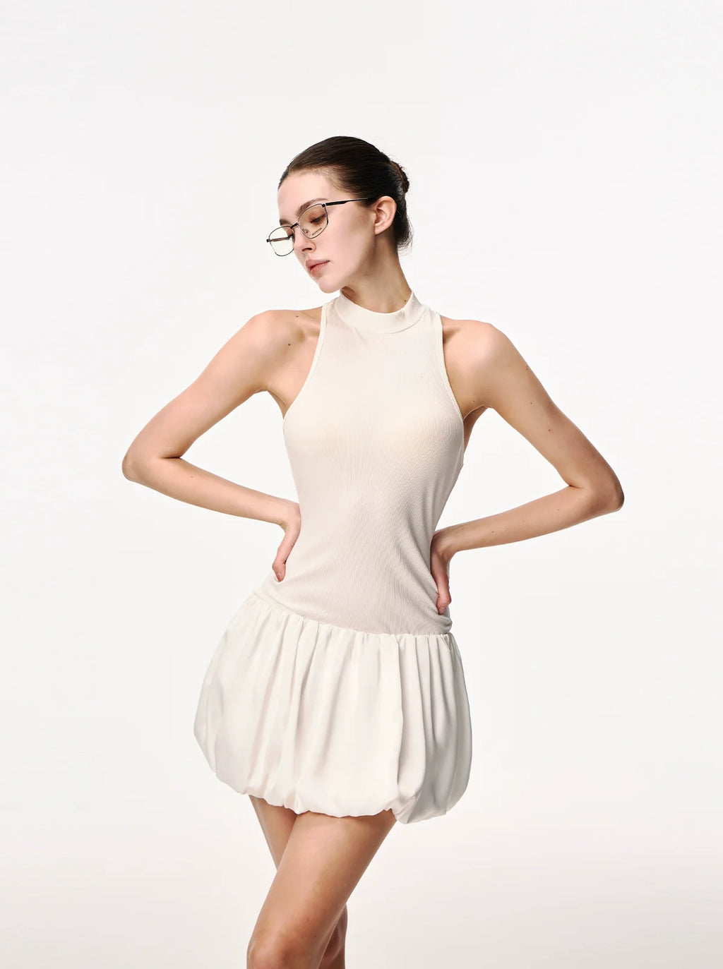 Halter Neck Mini Dress with Bubble Hem Skirt
