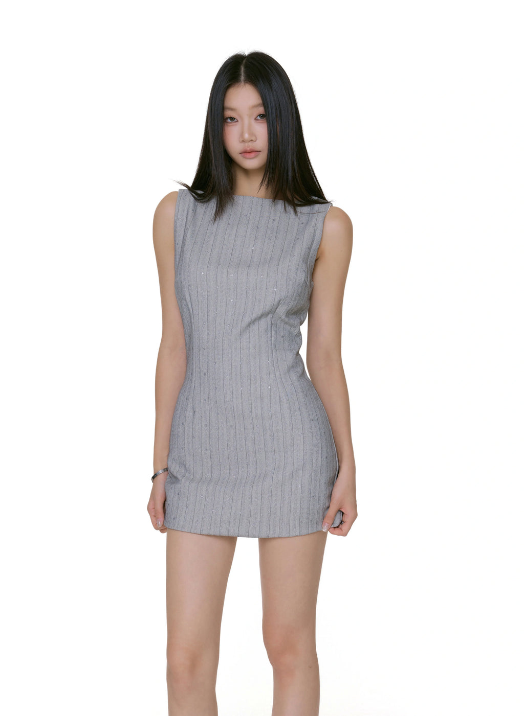 Textured Stripe Sleeveless Mini Dress with Studs