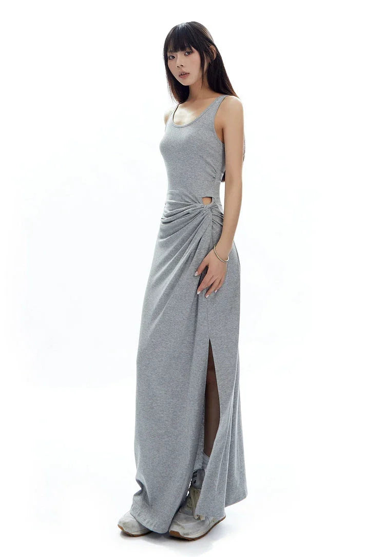Sleeveless Scoop Neck Maxi Dress with Side Slit and Cut-Out Detail