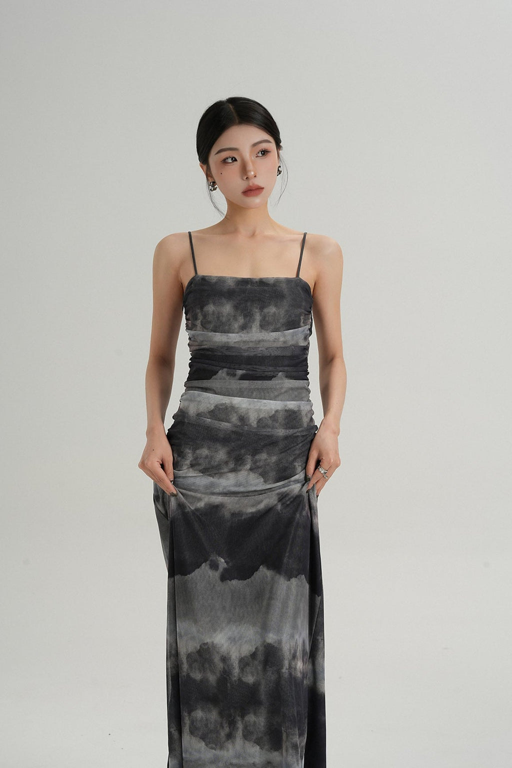 Spaghetti Strap Ruched Tie-Dye Maxi Dress