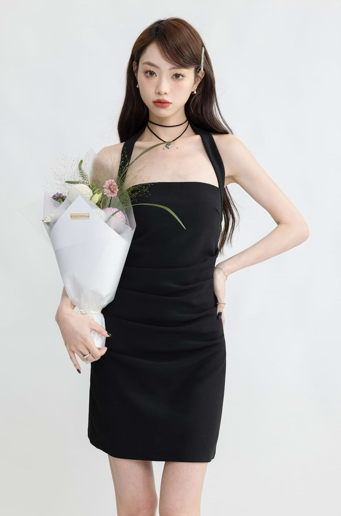 Flat Halter Strap Ruched Mini Dress