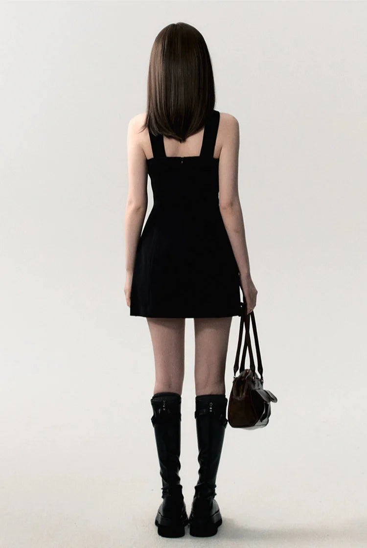 Sleeveless Mini Dress with Velvet Crisscross Neckline and Bow Detail
