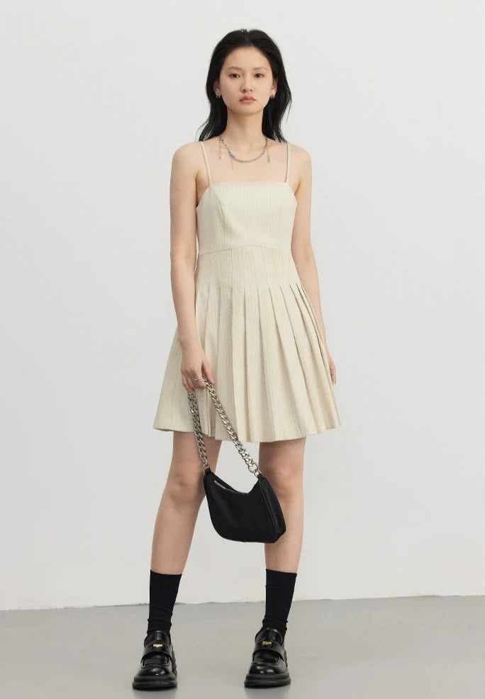 Pinstripe Texture Oversized Blazer and Pleated Dress Set