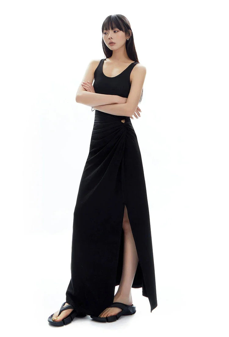 Sleeveless Scoop Neck Maxi Dress with Side Slit and Cut-Out Detail