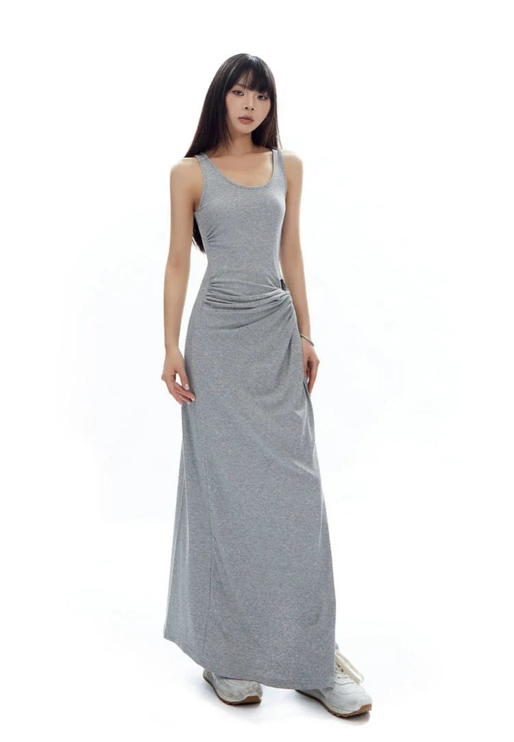 Sleeveless Scoop Neck Maxi Dress with Side Slit and Cut-Out Detail