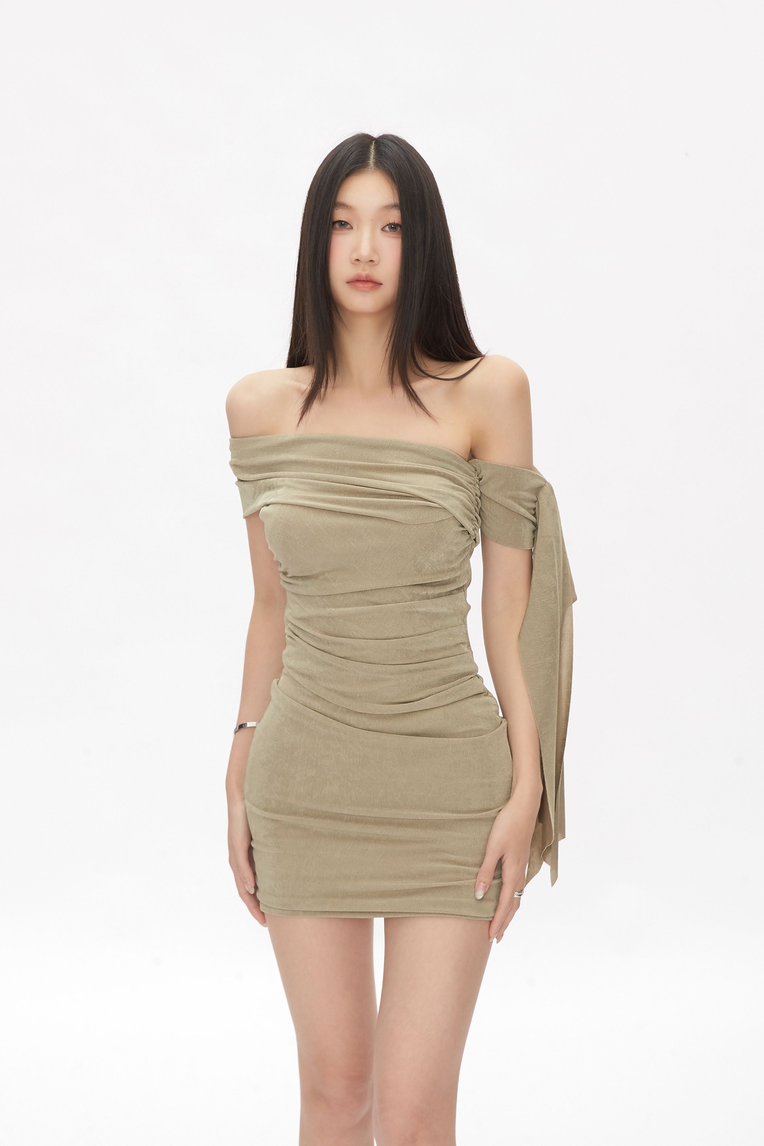 Ruched Off Shoulder Bodycon Mini Dress