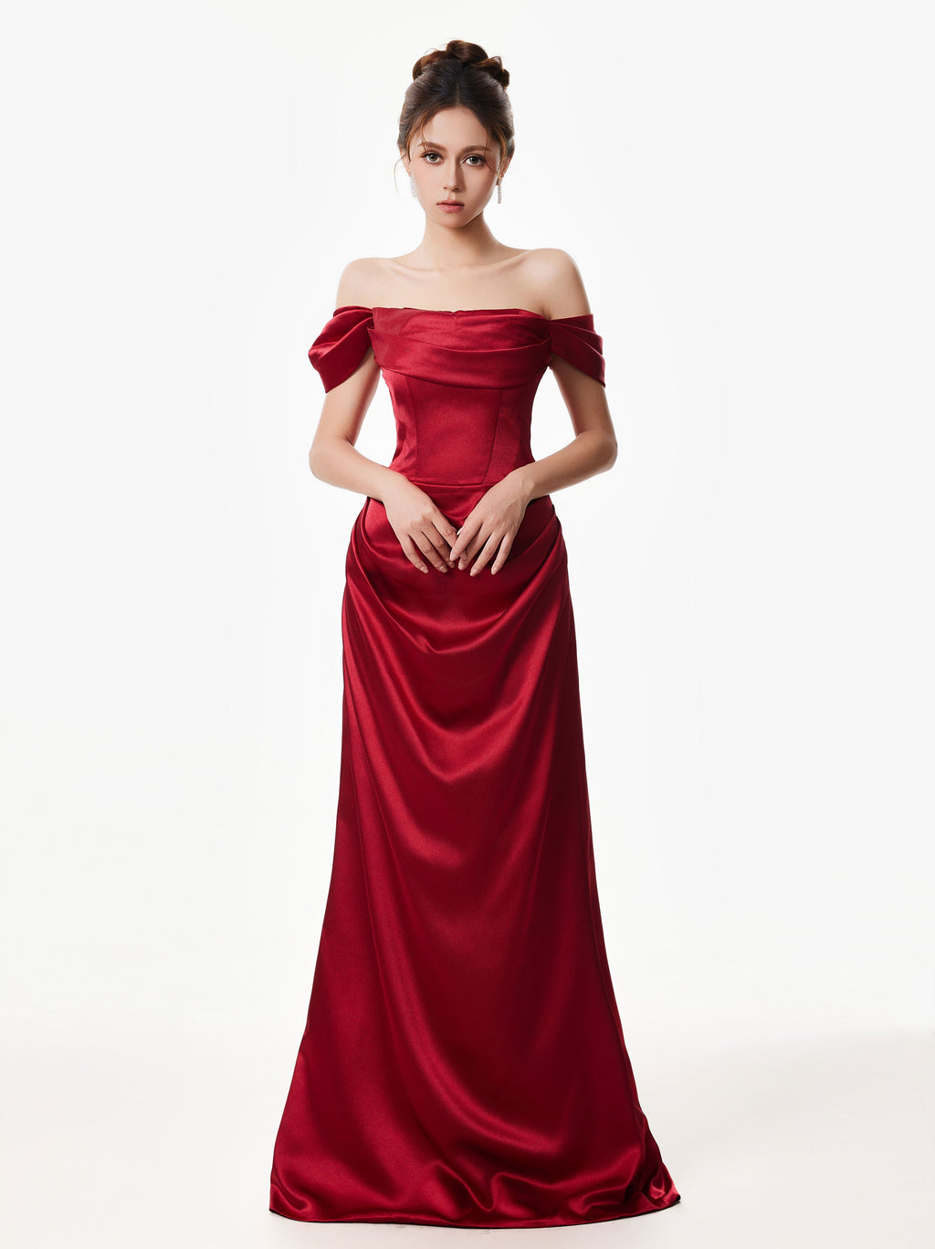 Off-Shoulder Satin Draped Corset Evening Dress