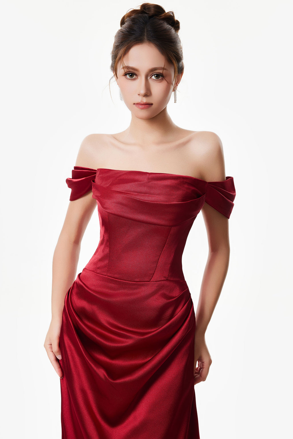 Off-Shoulder Satin Draped Corset Evening Dress