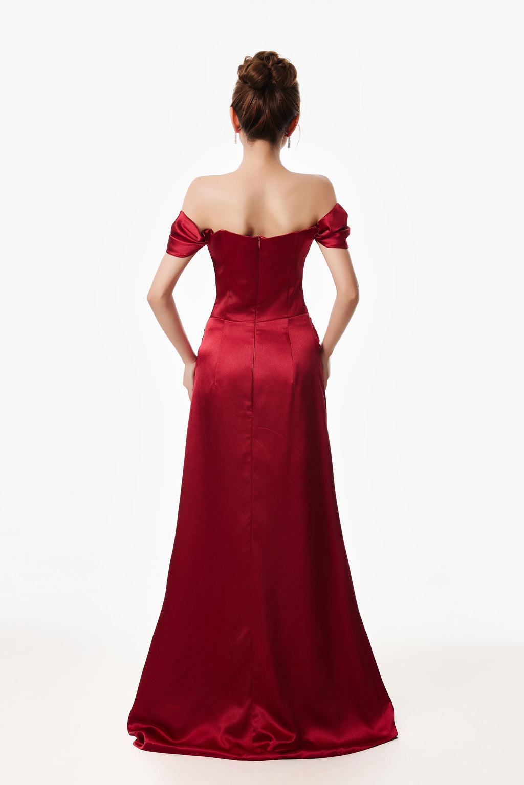 Off-Shoulder Satin Draped Corset Evening Dress