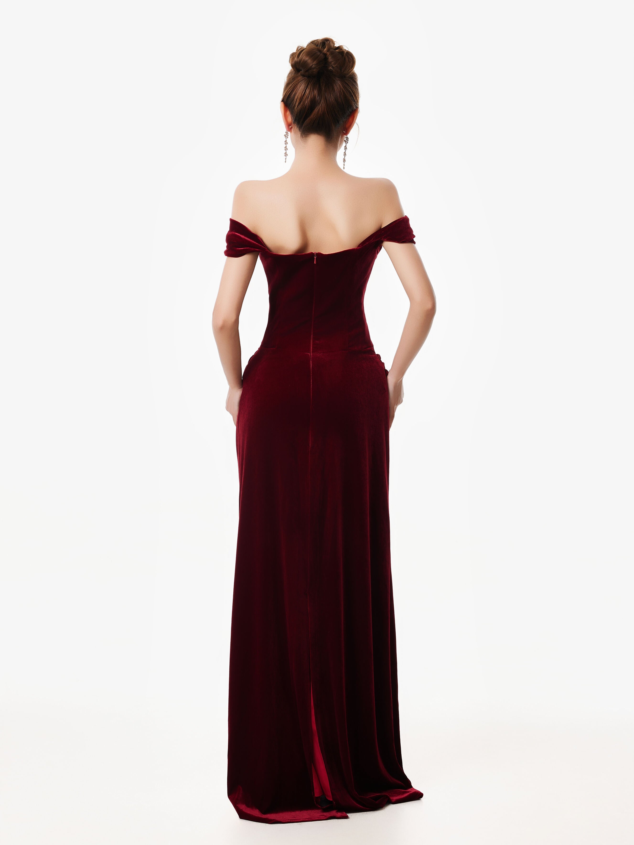 Off-Shoulder Velvet Draped Corset Evening Dress