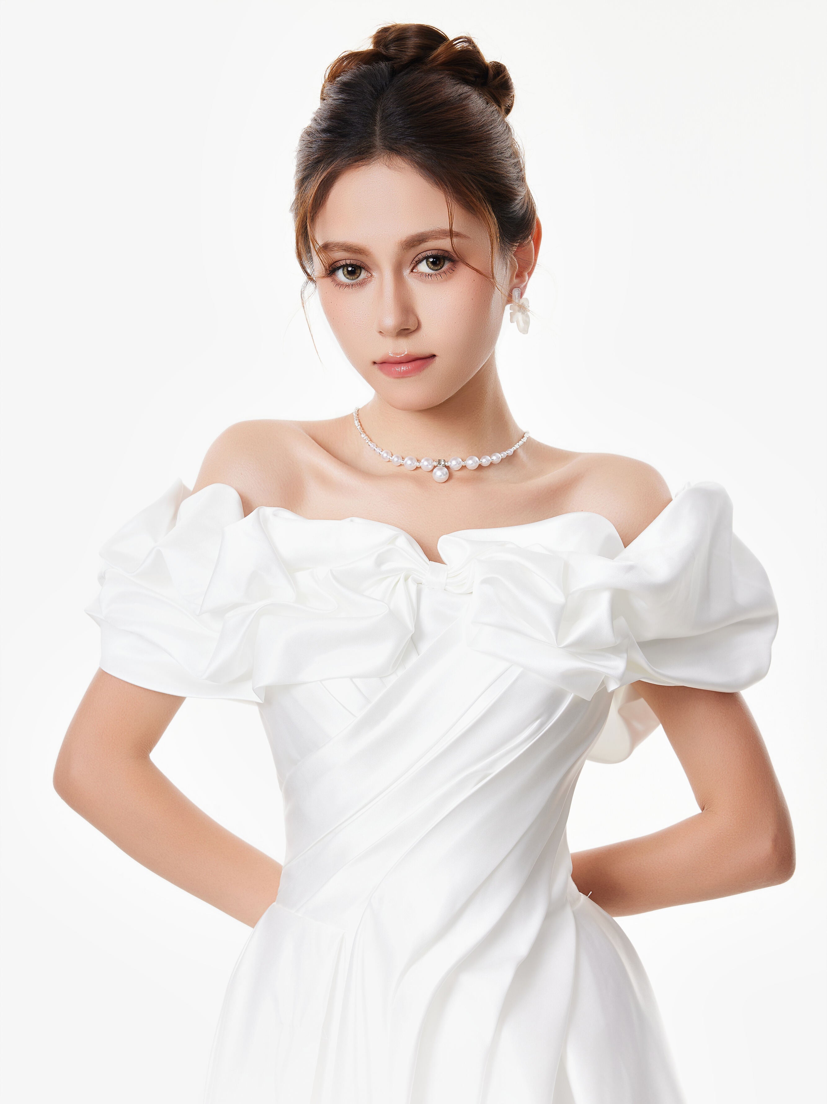 Off Shoulder Ruffle Gown with Floral Detail