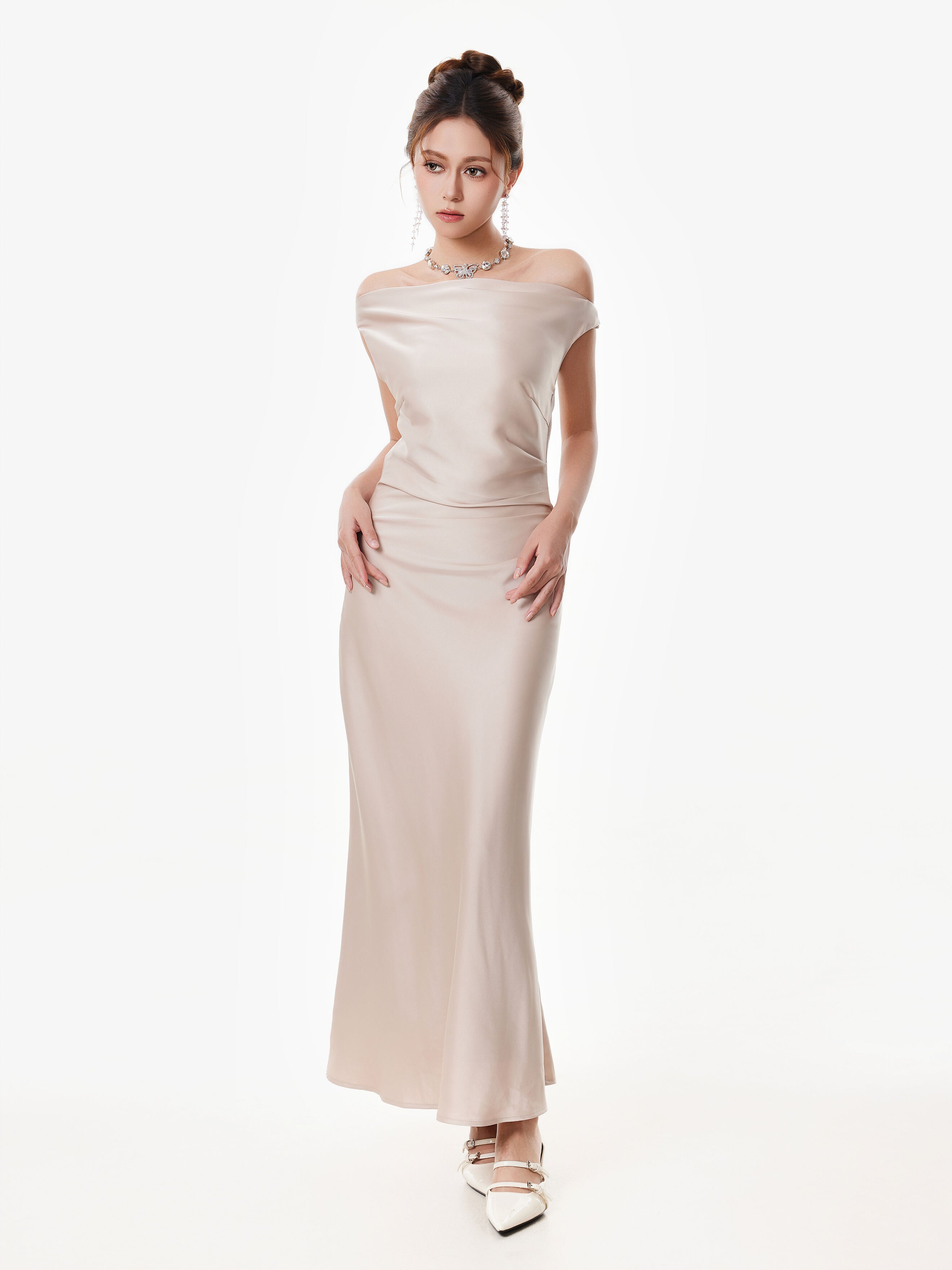 Asymmetrical One Shoulder Satin Maxi Dress