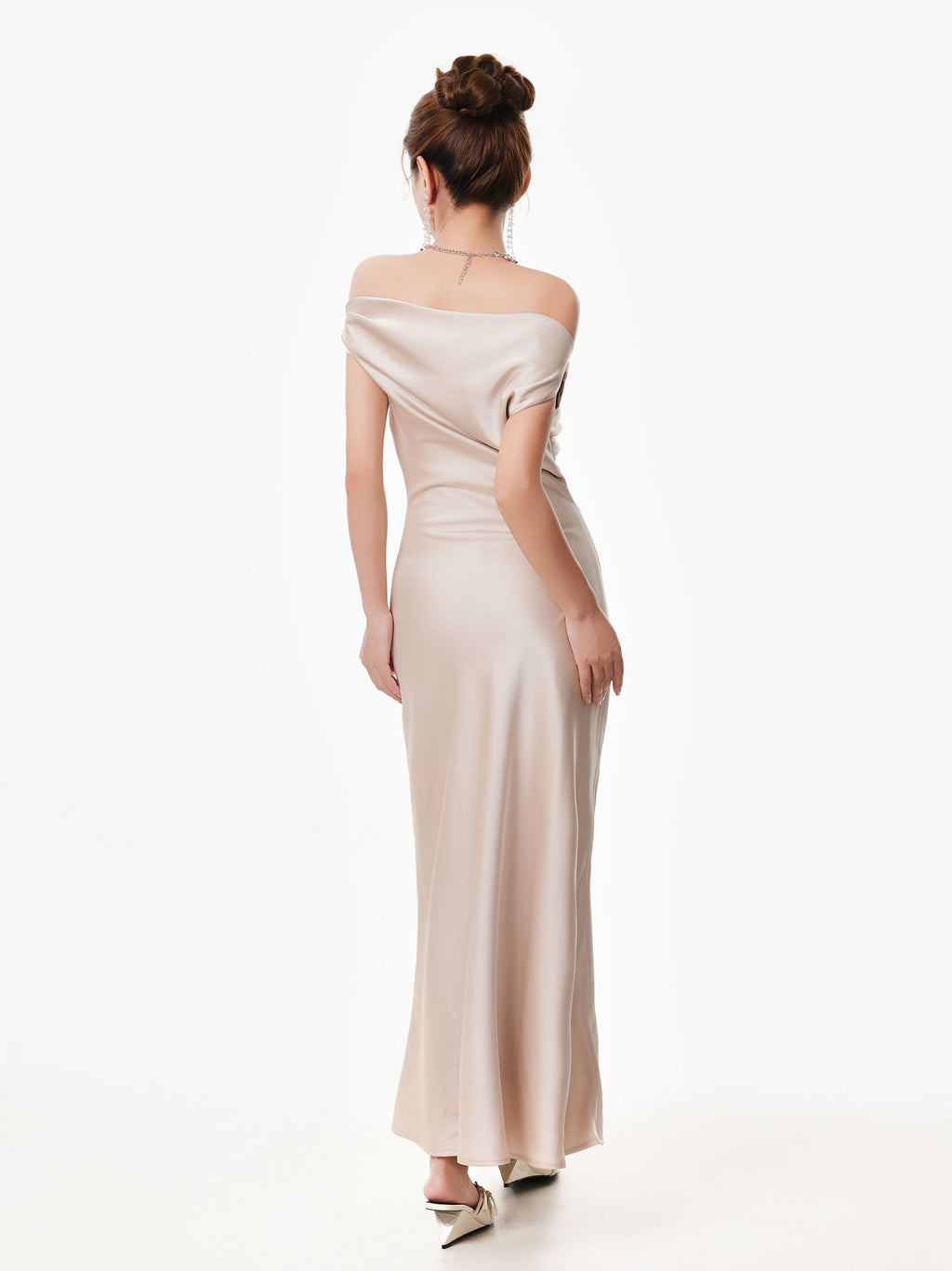 Asymmetrical One Shoulder Satin Maxi Dress