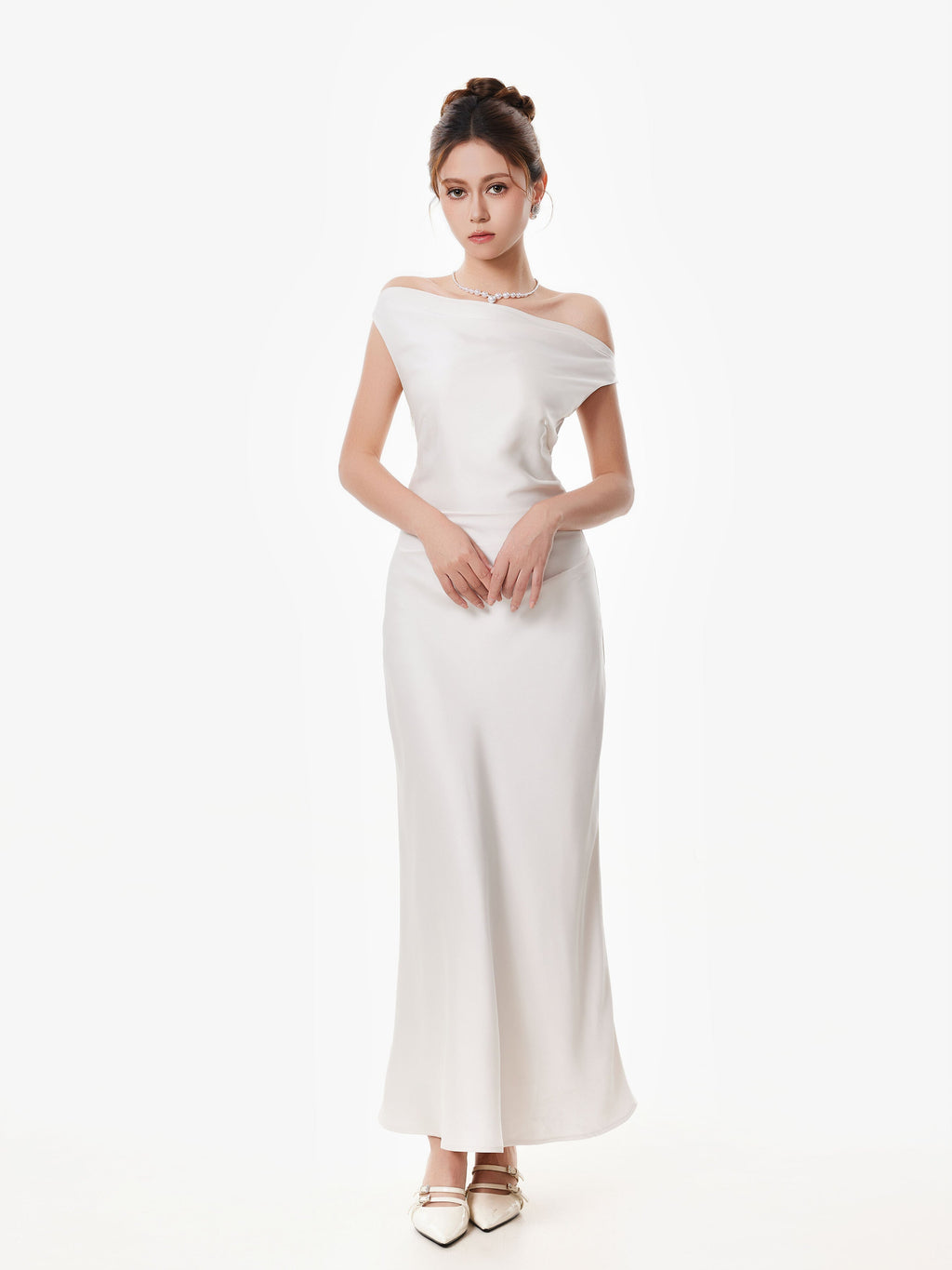 Asymmetrical One Shoulder Satin Maxi Dress