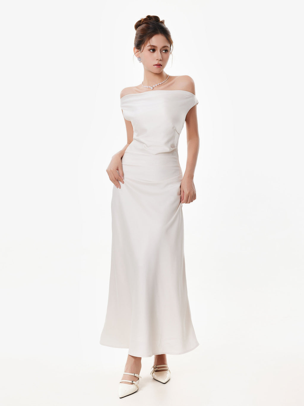 Asymmetrical One Shoulder Satin Maxi Dress