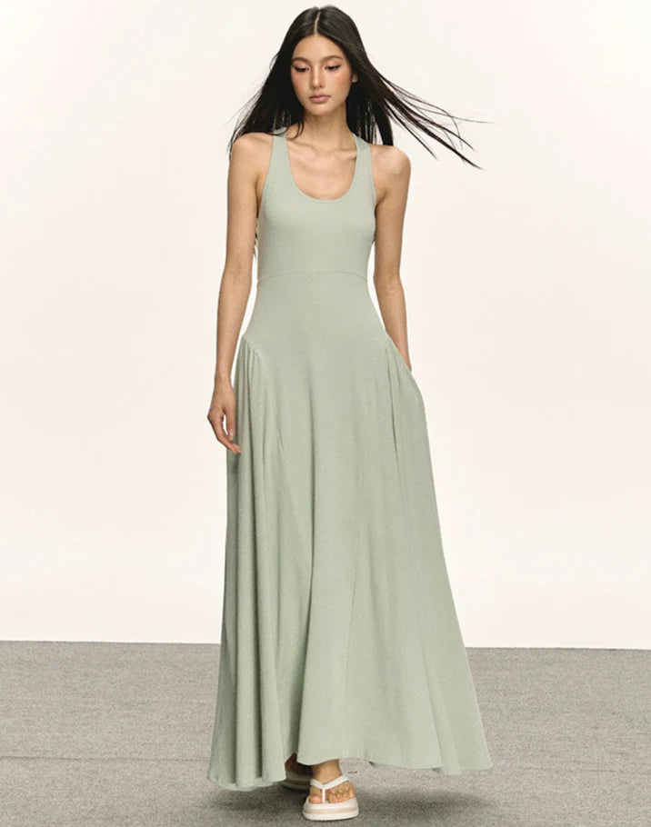 Sleeveless Racerback Maxi Dress with Cut-Out Back