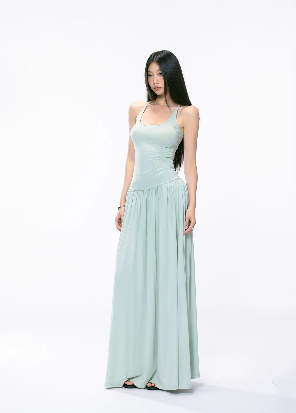 Racer Back Sleeveless Maxi Dress with Flared Skirt