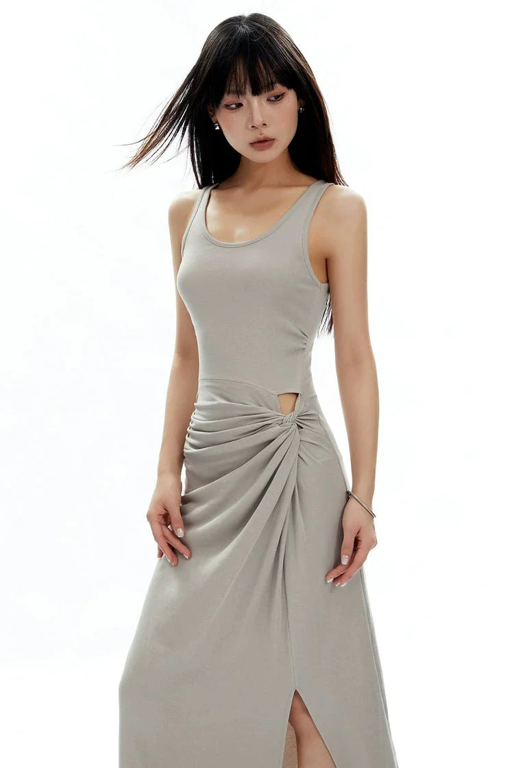 Sleeveless Scoop Neck Maxi Dress with Side Slit and Cut-Out Detail