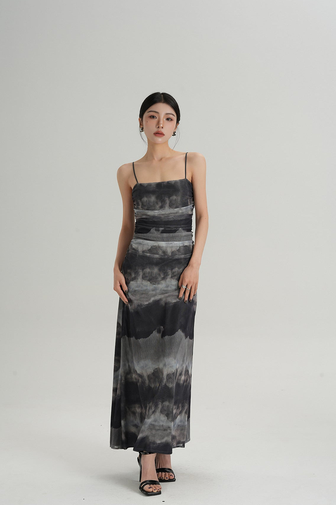 Spaghetti Strap Ruched Tie-Dye Maxi Dress