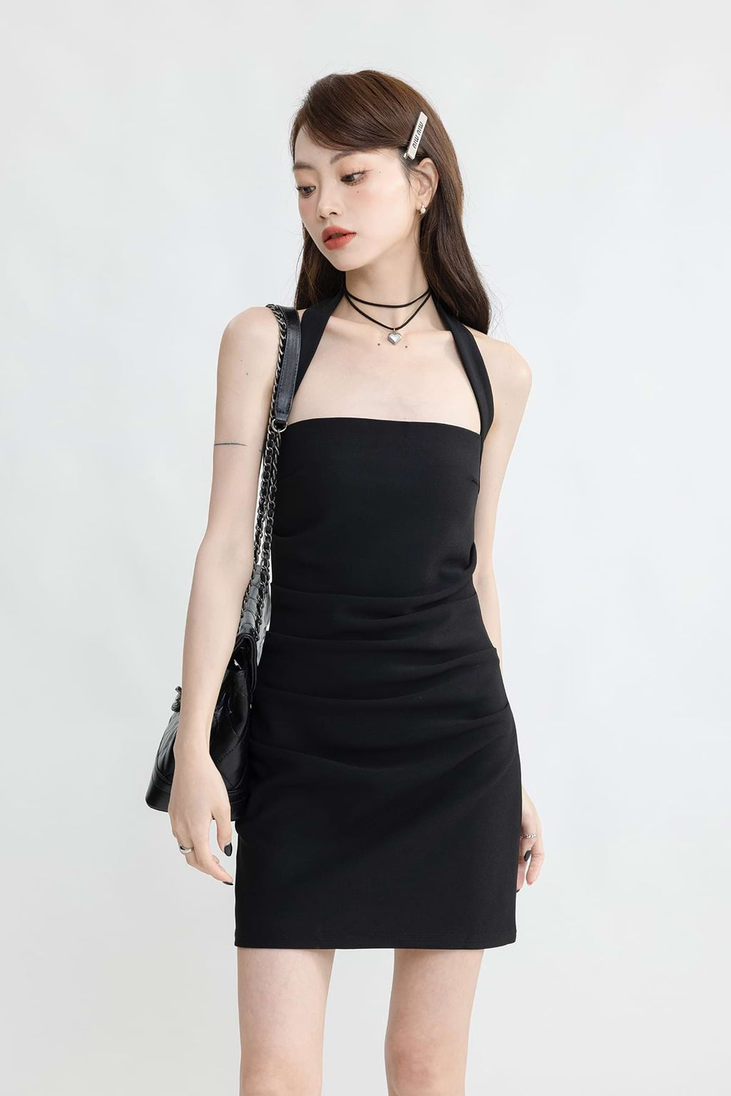 Flat Halter Strap Ruched Mini Dress