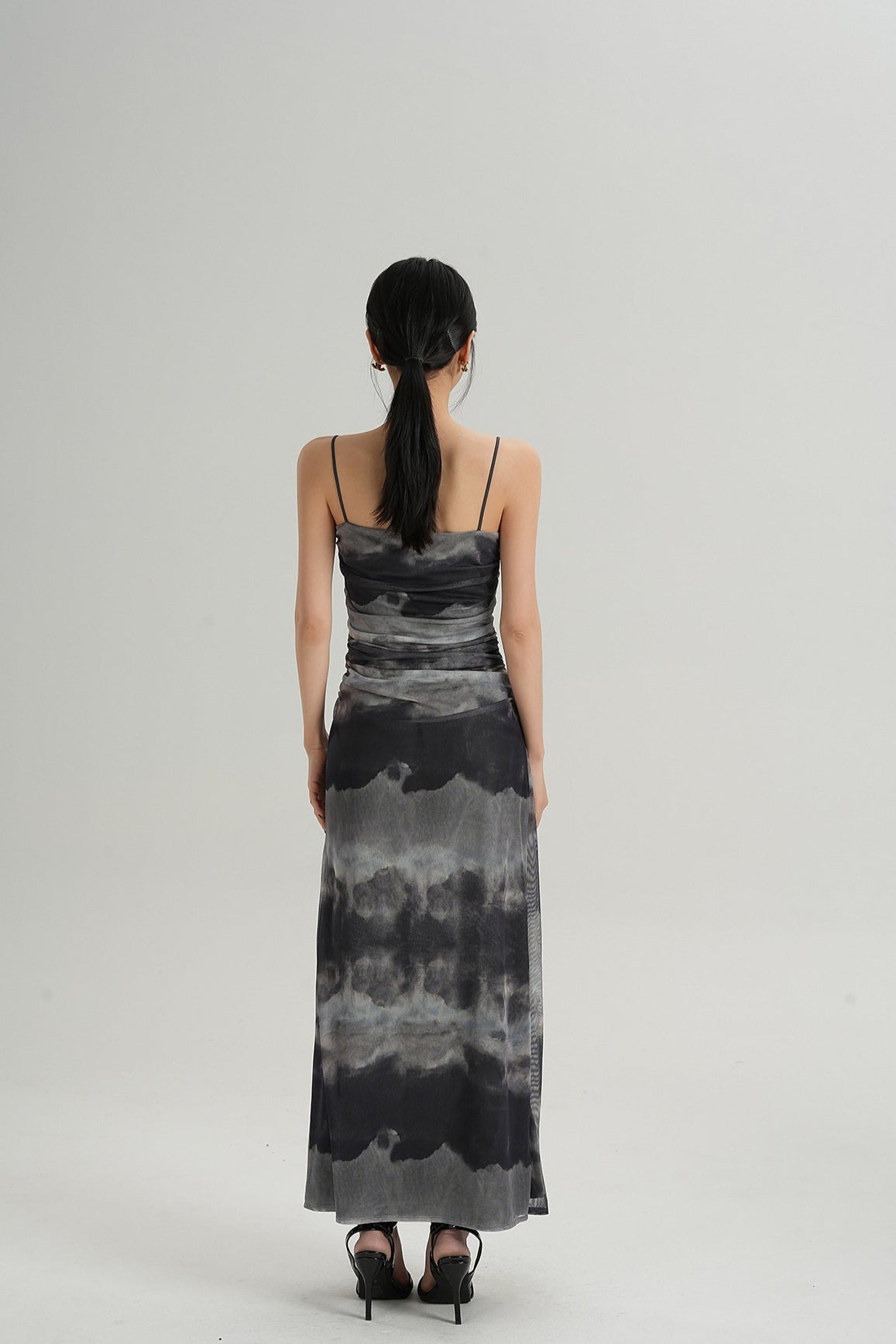 Spaghetti Strap Ruched Tie-Dye Maxi Dress
