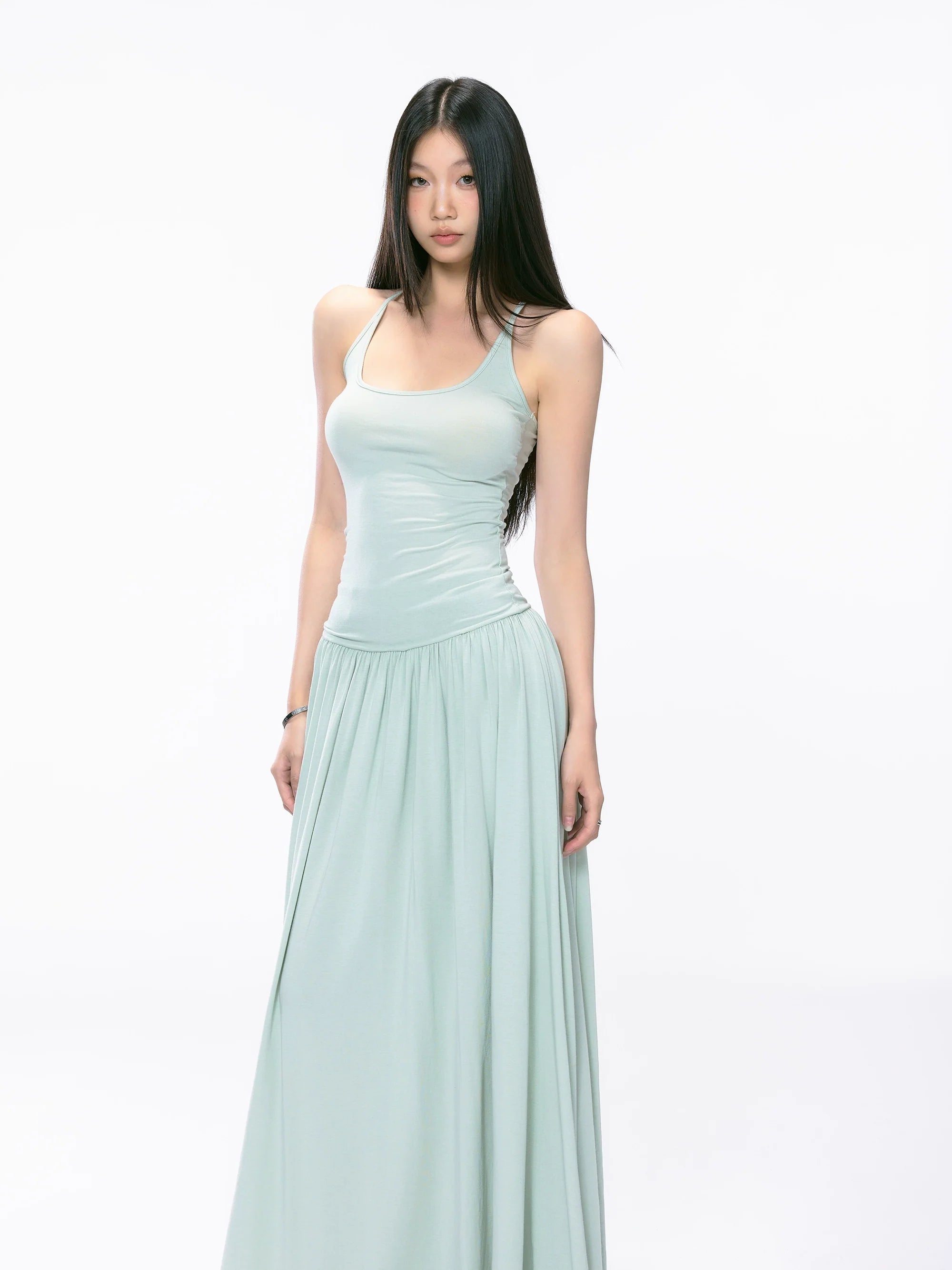Racer Back Sleeveless Maxi Dress with Flared Skirt