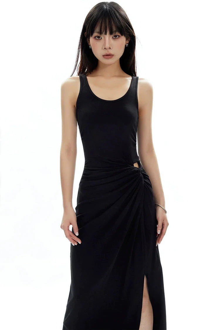 Sleeveless Scoop Neck Maxi Dress with Side Slit and Cut-Out Detail