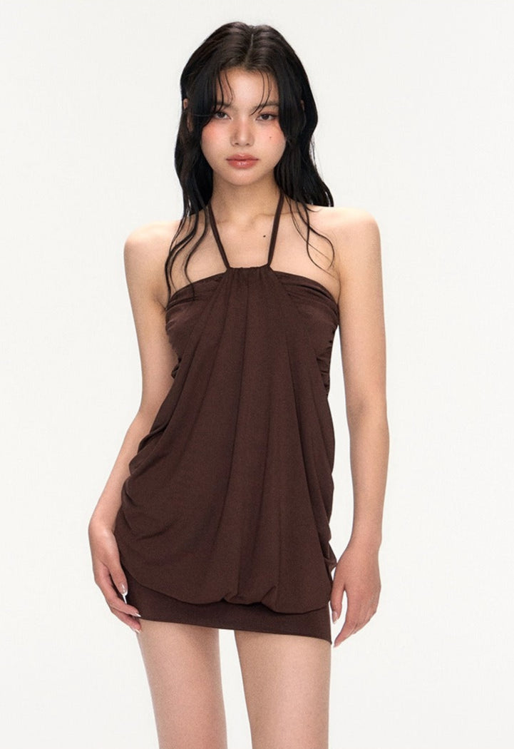 Ruched Drape Halter Neck Mini Dress